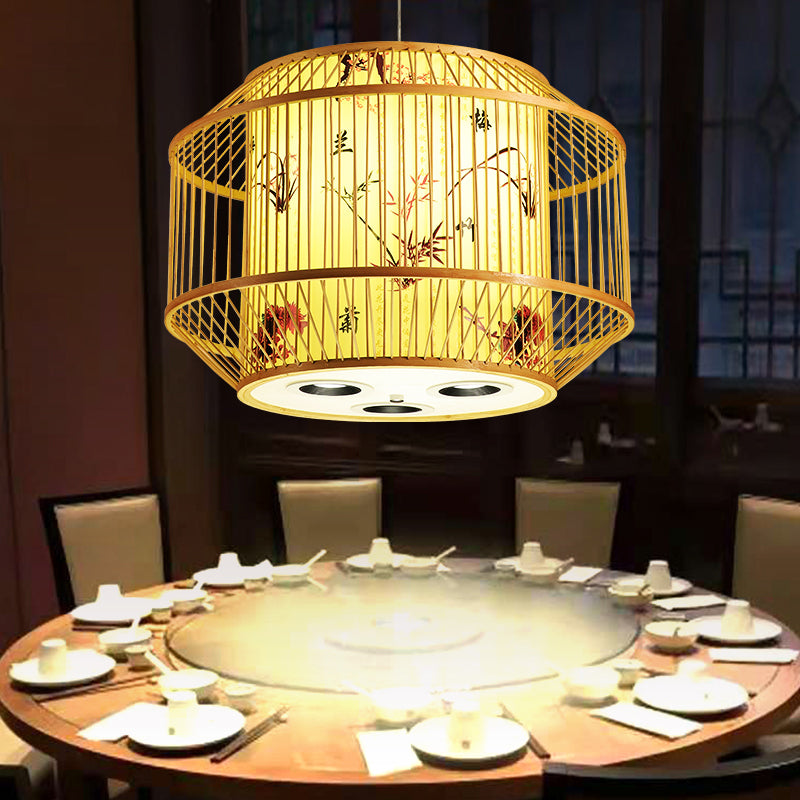 1-Light Bamboo Suspension Pendant Light Chinese Down Mini Pendant for Dining Room