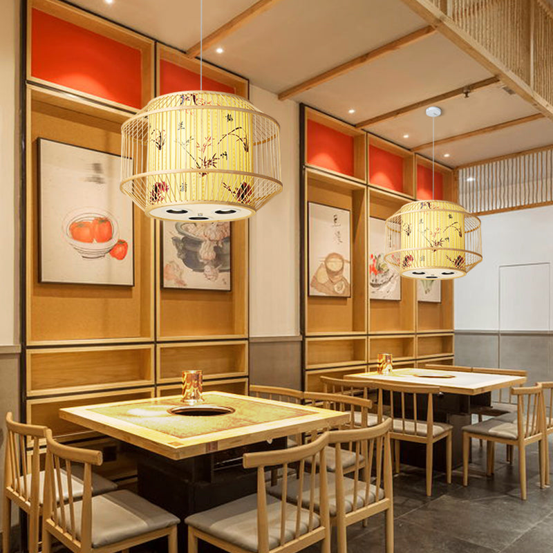 1-Light Bamboo Suspension Pendant Light Chinese Down Mini Pendant for Dining Room