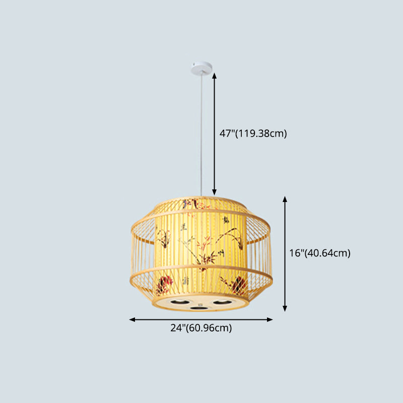 1-Light Bamboo Suspension Pendant Light Chinese Down Mini Pendant for Dining Room