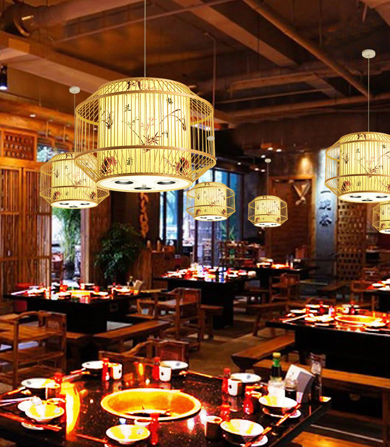 1-Light Bamboo Suspension Pendant Light Chinese Down Mini Pendant for Dining Room