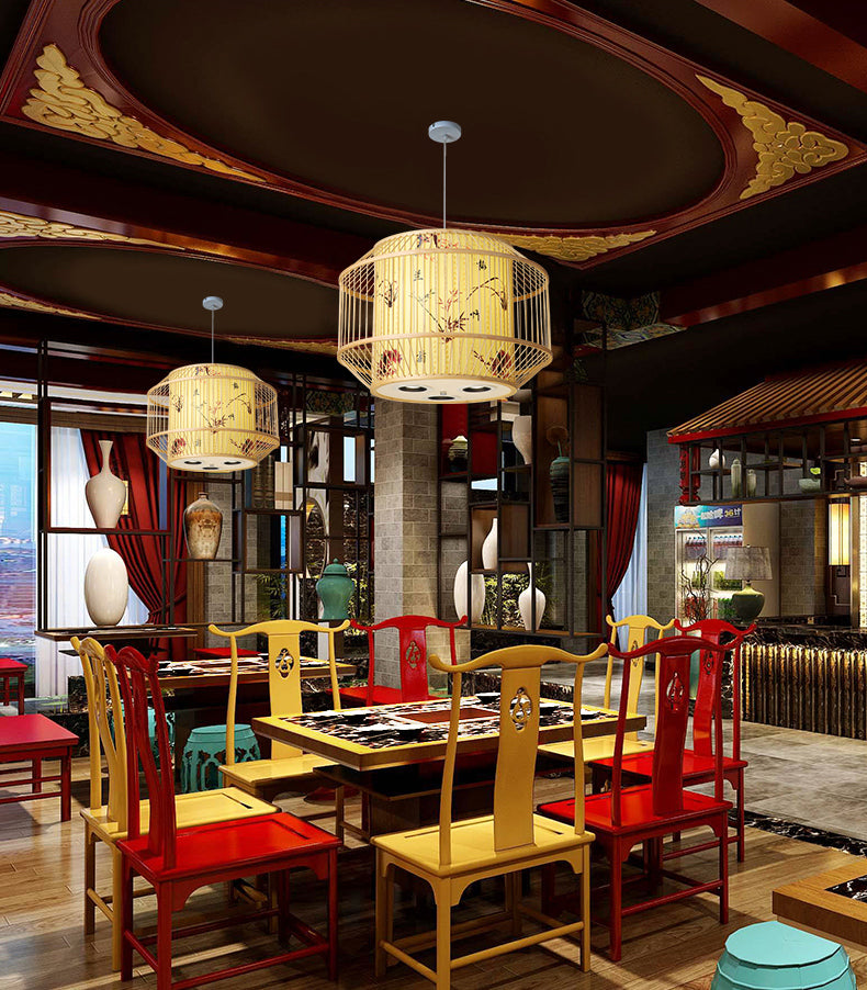 1-Light Bamboo Suspension Pendant Light Chinese Down Mini Pendant for Dining Room