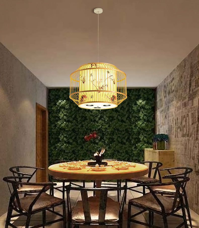 1-Light Bamboo Suspension Pendant Light Chinese Down Mini Pendant for Dining Room