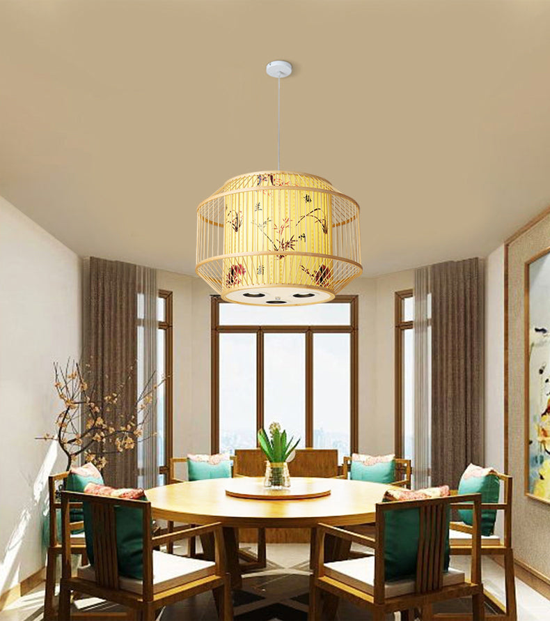 1-Light Bamboo Suspension Pendant Light Chinese Down Mini Pendant for Dining Room
