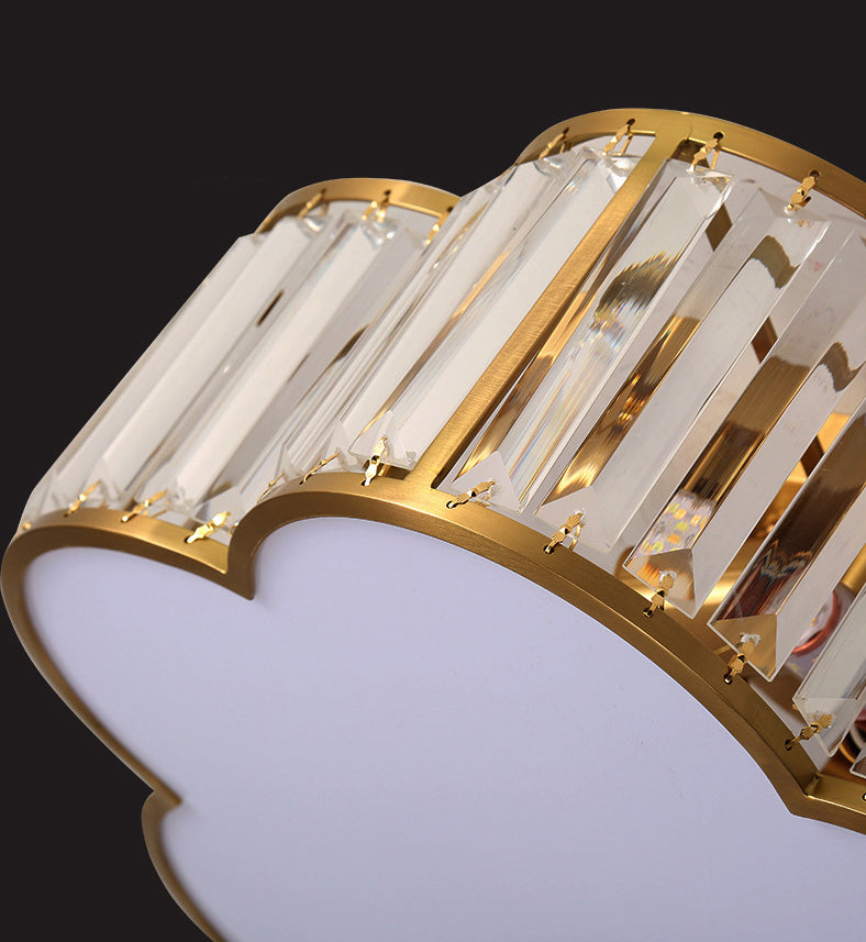 Plafonnier géométrique en laiton de style rétro colonial, plafonnier d'intérieur en cuivre avec abat-jour en cristal