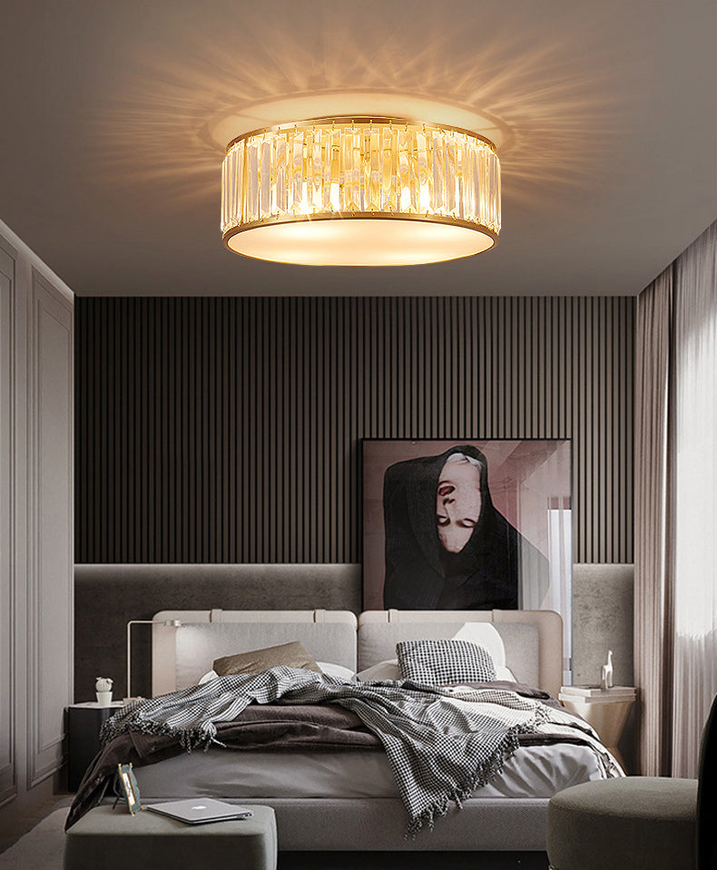 Plafonnier géométrique en laiton de style rétro colonial, plafonnier d'intérieur en cuivre avec abat-jour en cristal