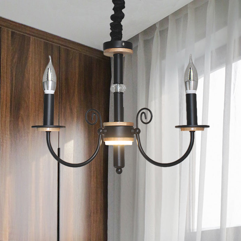 Lámpara de suspensión de bombilla abierta negra estilo vintage 3/5 cabezas de lámpara metálica luz colgante con diseño de vela