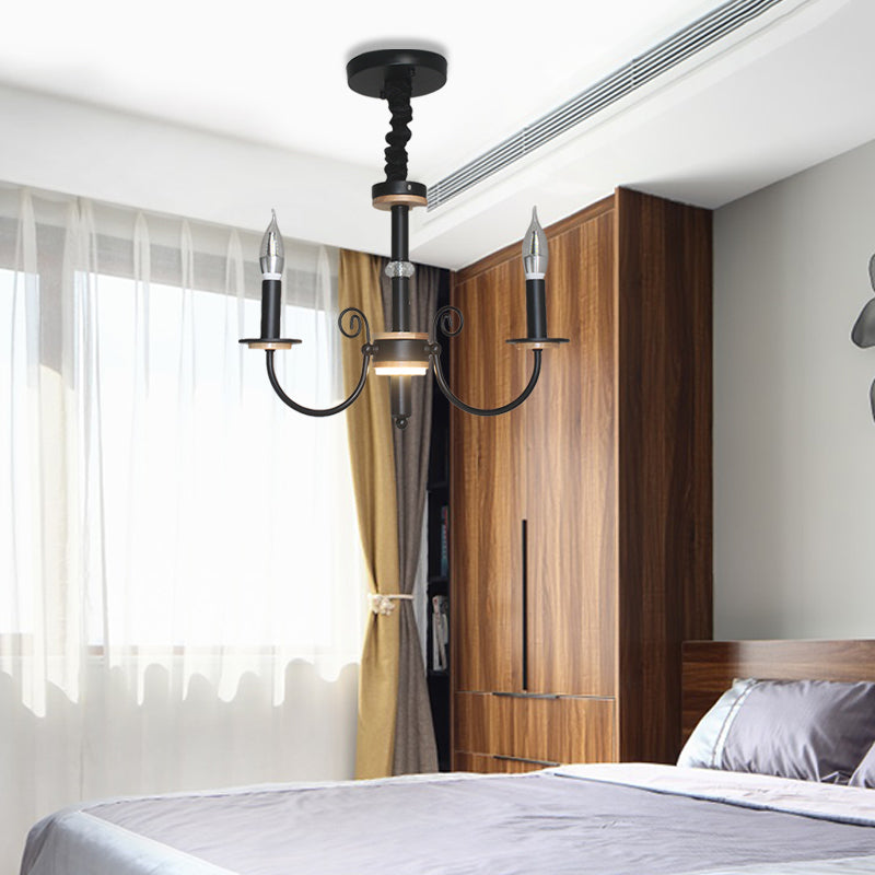 Lámpara de suspensión de bombilla abierta negra estilo vintage 3/5 cabezas de lámpara metálica luz colgante con diseño de vela