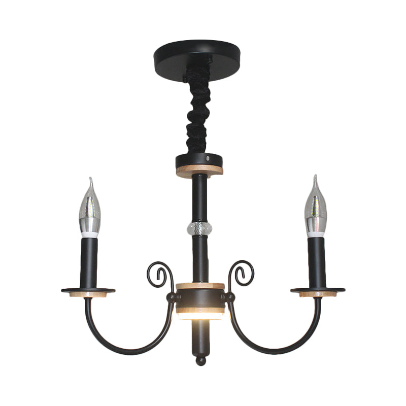 Lámpara de suspensión de bombilla abierta negra estilo vintage 3/5 cabezas de lámpara metálica luz colgante con diseño de vela
