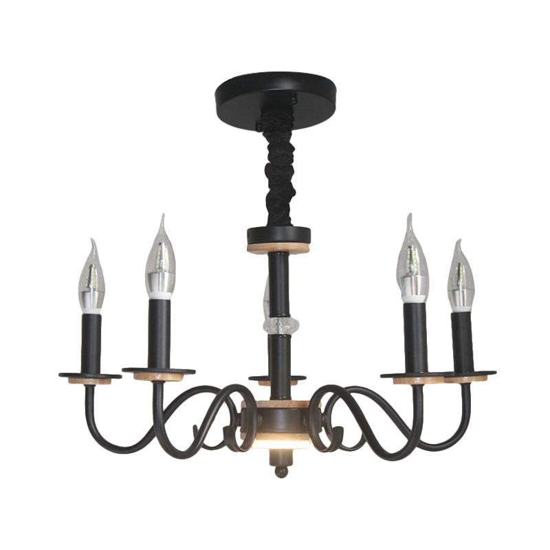 Lámpara de suspensión de bombilla abierta negra estilo vintage 3/5 cabezas de lámpara metálica luz colgante con diseño de vela