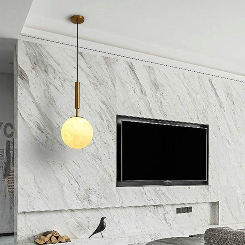 1 Head Bedroom Drop Pendant Simple Gold LED Suspension Lamp with Global Frosted Glass Shade
