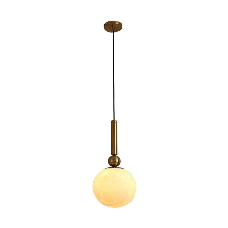 1 Head Bedroom Drop Pendant Simple Gold LED Suspension Lamp with Global Frosted Glass Shade