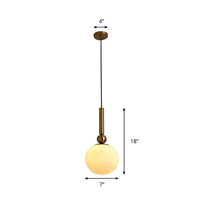1 Head Bedroom Drop Pendant Simple Gold LED Suspension Lamp with Global Frosted Glass Shade
