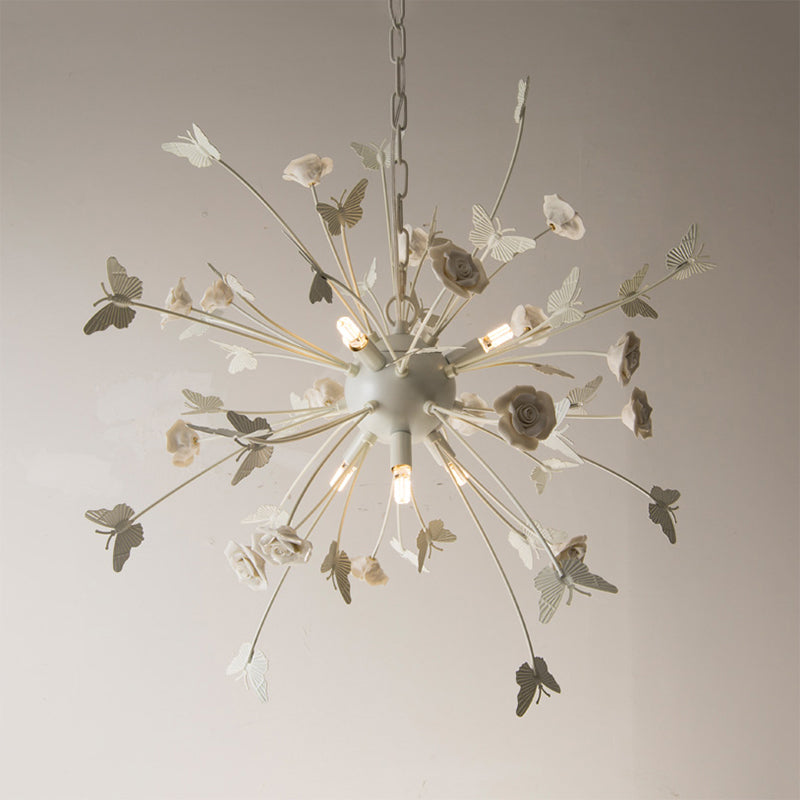 Metal Flower Chandelier Lamp Minimalism LED White-Silver Pendant Lighting Fixture with Adjustable Chain