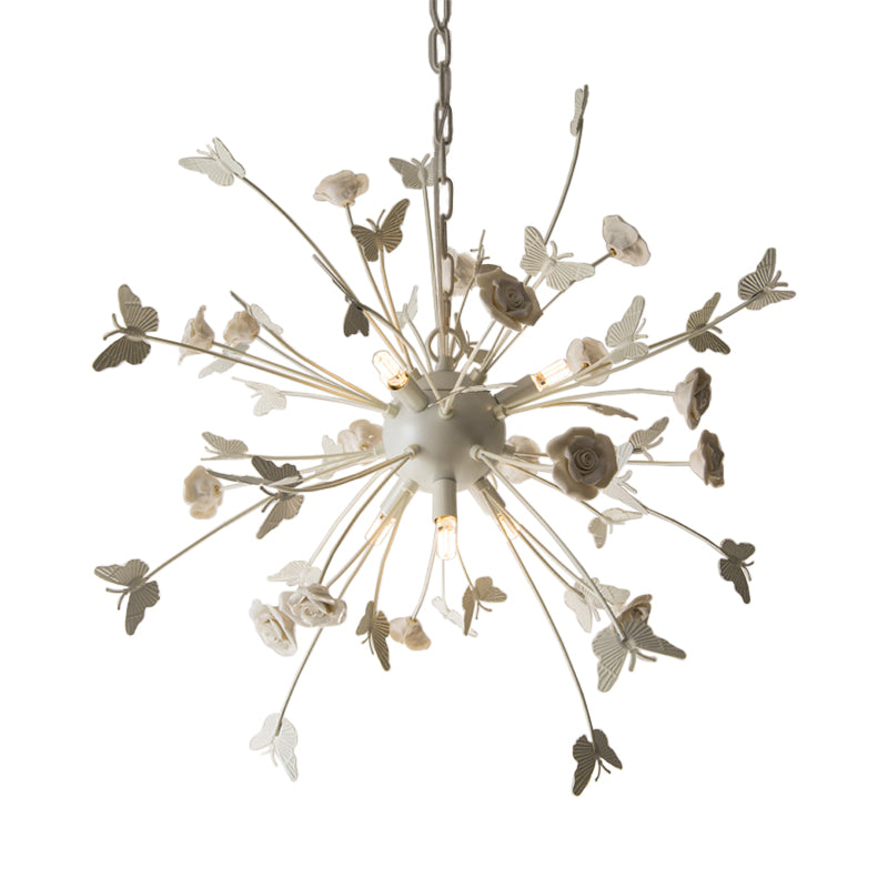 Metal Flower Chandelier Lamp Minimalism LED White-Silver Pendant Lighting Fixture with Adjustable Chain