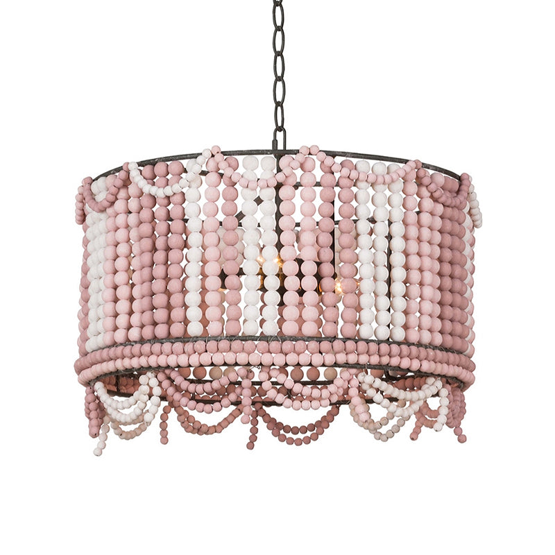 Lámpara de lámpara de lámpara de madera Retro 3 bulbos blancos/rosa/azul Costa de iluminación colgante con cadena ajustable