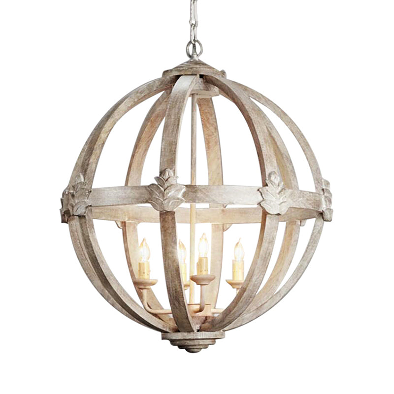 Holzkugel Kronleuchter Lampe Nordic 4 Lampen Distelte weiße Anhänger -Beleuchtung mit verstellbarer Kette