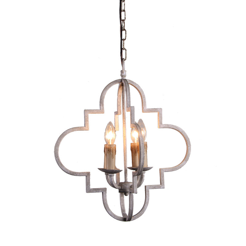 4 ampoules Plafond de bougie lustre en bois rustique Éclairage en suspension en blanc en détresse
