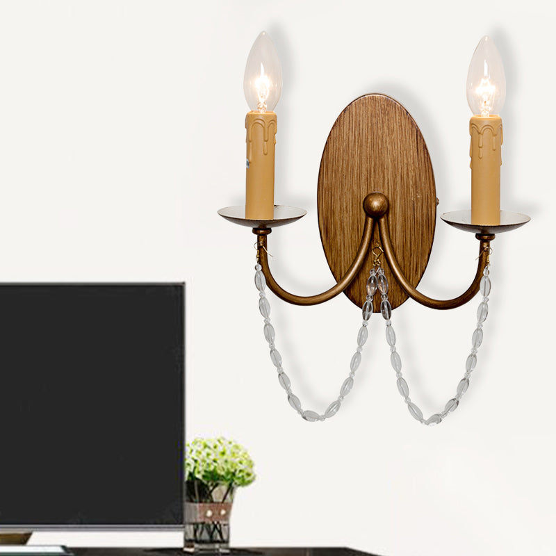 Metal Wood Sconce Light Fixture Candle 2-Light Vintage Wall Mounted Lighting for Bedroom