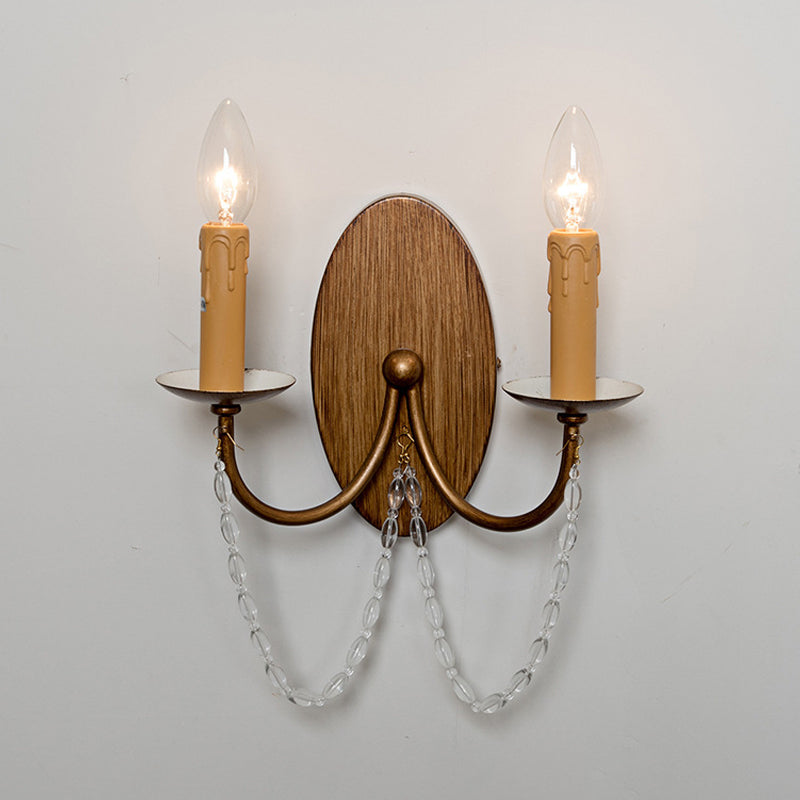 Metal Wood Sconce Light Fixture Candle 2-Light Vintage Wall Mounted Lighting for Bedroom