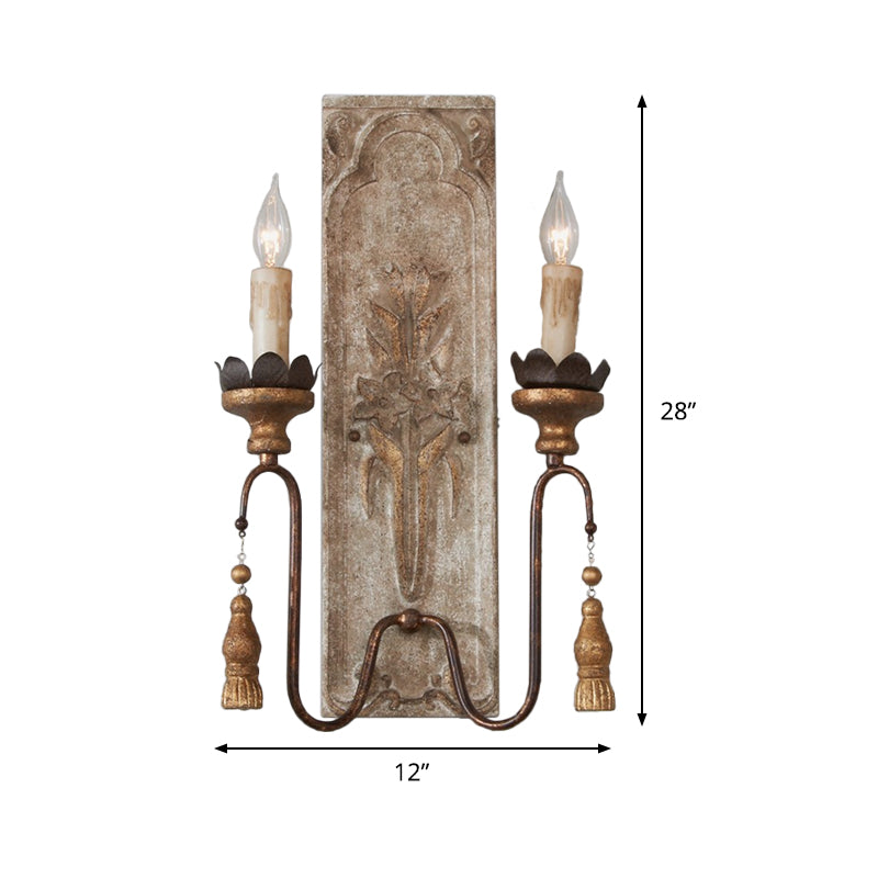 Candelabrum Legno Sconce Illuminazione Vintage 2 luci Dining Room Wall Monted Lamp in Rust