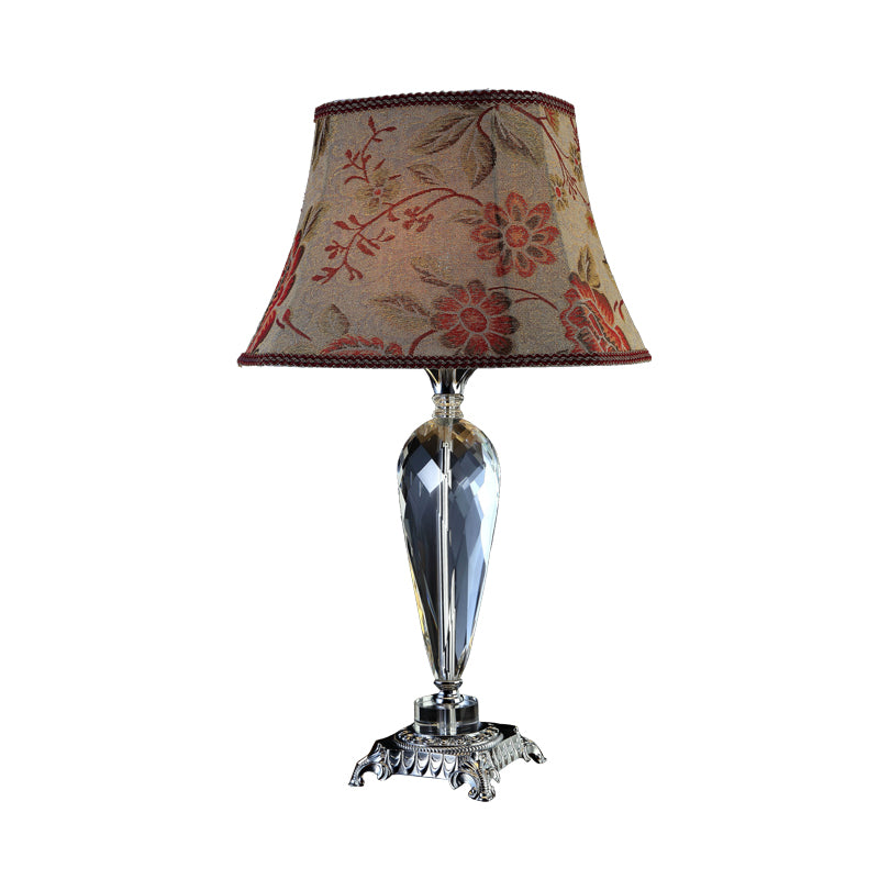 Single Bulb Night Table Lamp Rustic Style Flower K9 Crystal Nightstand Light in Beige