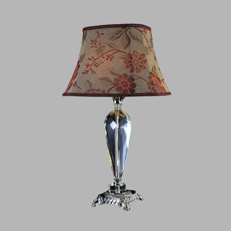 Single Bulb Night Table Lamp Rustic Style Flower K9 Crystal Nightstand Light in Beige