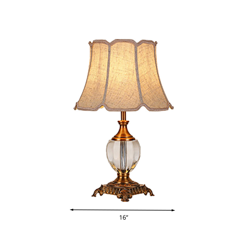 Rustic Paneled Bell Table Lamp Single Head Crystal Nightstand Light in Beige for Bedroom