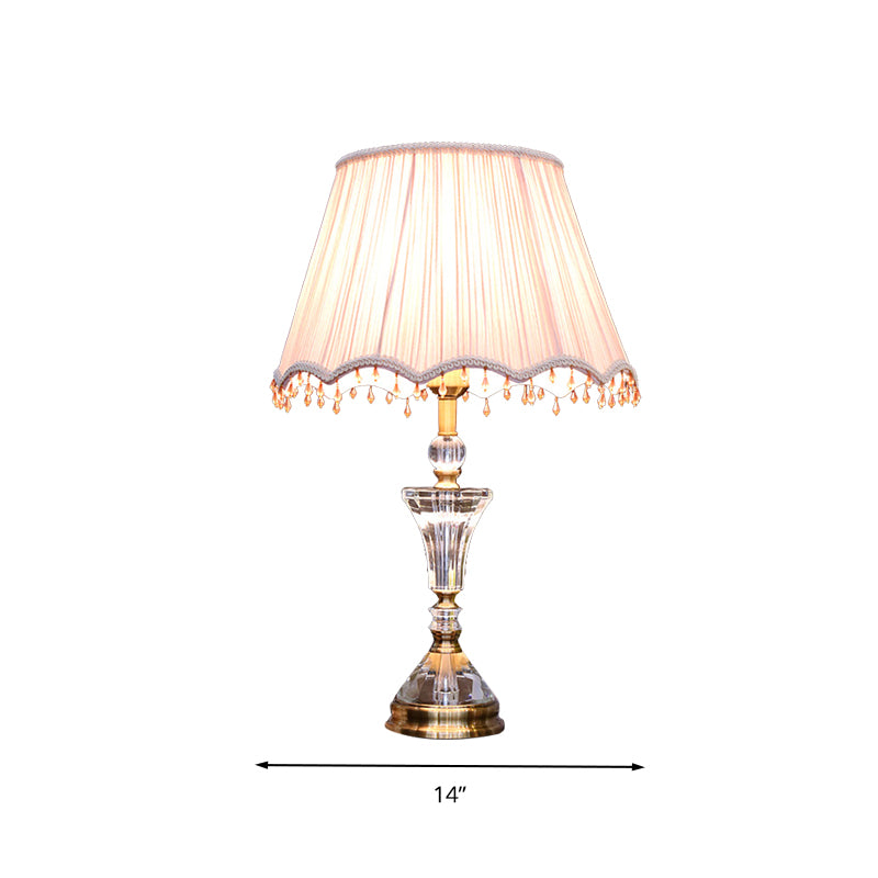 Pleated Shade Crystal Night Table Lamp Minimalism 1 Light Bedroom Nightstand Light in Pink with Crystal Accent