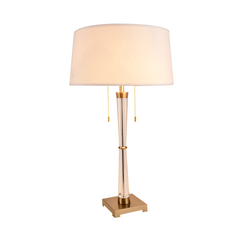 Lampada da notte per soggiorno a 1 testa lunga in tessuto rustico bianco da tavolo a tamburo con accento di cristallo