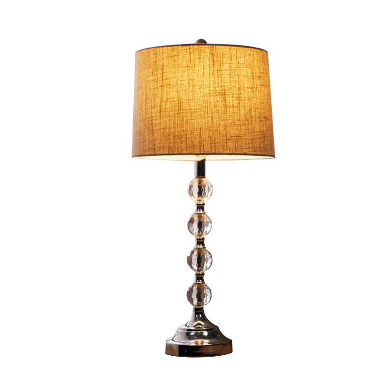 Lampada da tavolo tradizionale in tessuto con luce notturna a 1 luce in bianco/marrone/blu per soggiorno con sfera di cristallo