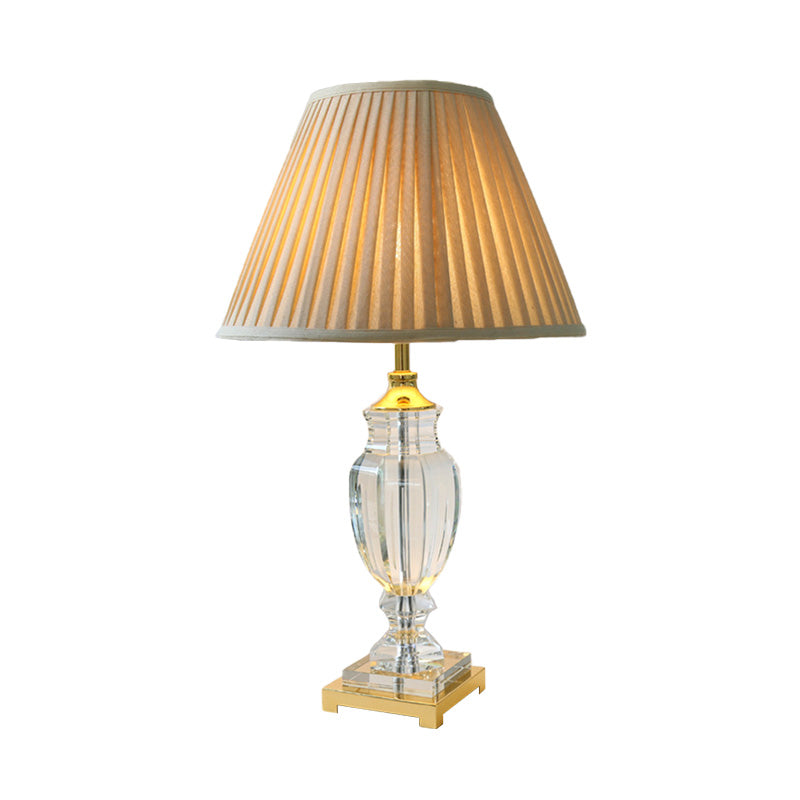Lampe de table de salon effilée tissu élégant rustique 1 lumière de nuit beige lumière avec accent en cristal