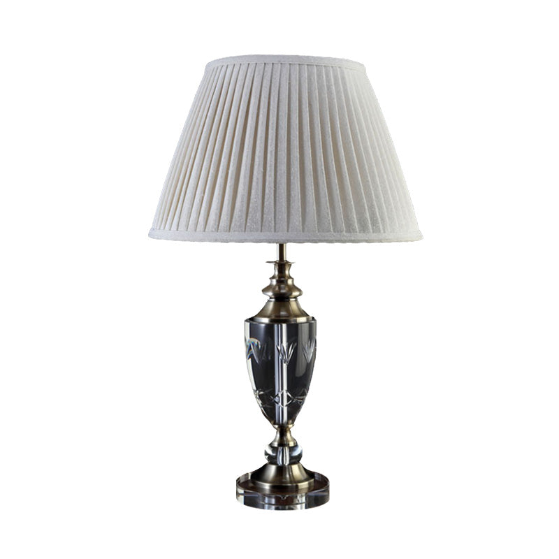 Minimalismo Bell Night Table Light 1 Lámpara de mesita de noche de tela ligera en gris crema con detalles de cristal