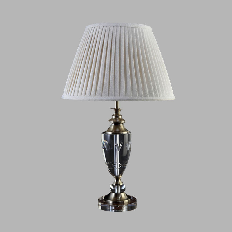 Minimalismo Bell Night Table Light 1 Lámpara de mesita de noche de tela ligera en gris crema con detalles de cristal