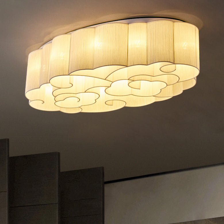 White Minimalism Flush Mount Oval Stoff Flush Ceiling Light für Esszimmer