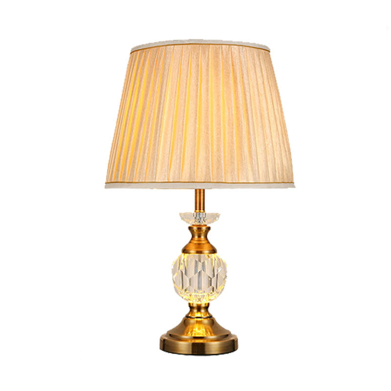 Lampe de nuit en forme de tonneau en tissu beige, lumière unique, de style rustique, pour chambre à coucher, avec accents de cristal