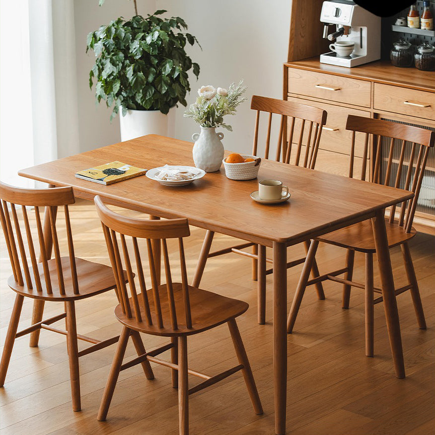 Contemporary Fixed Solid Wood Dining Table with 4 Solid Wood Legs Base Kitchen Dining Set
