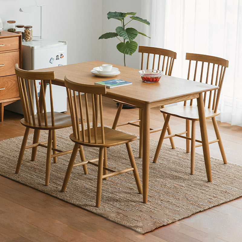 Contemporary Fixed Solid Wood Dining Table with 4 Solid Wood Legs Base Kitchen Dining Set