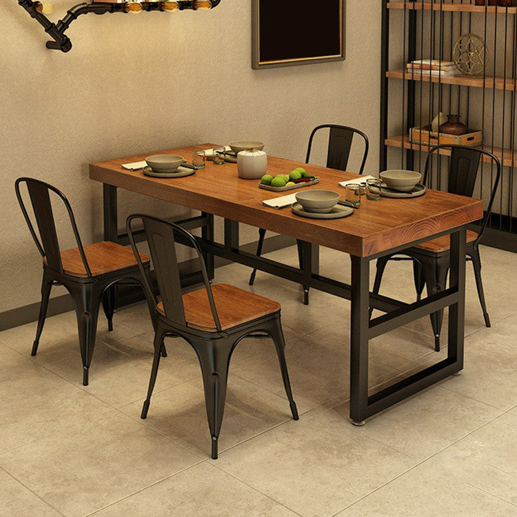 Industrial Standard Dining Room Set with Wood Top and Trestle Base Kitchen Table Set