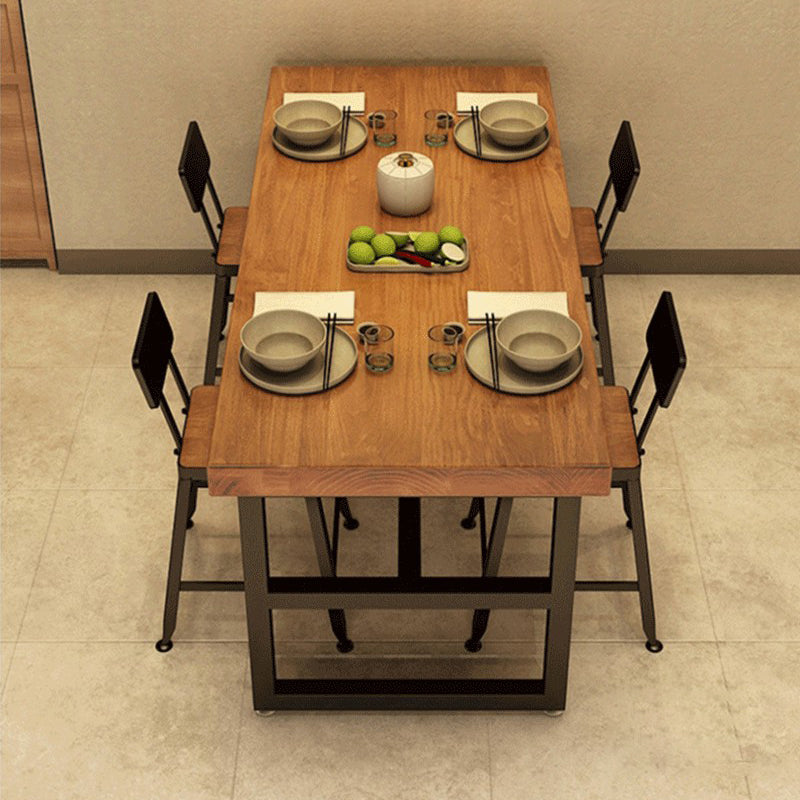 Industrial Standard Dining Room Set with Wood Top and Trestle Base Kitchen Table Set