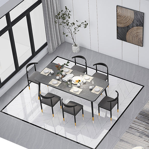 Minimalist Sintered Stone Top Standard Dining Table Set White Rectangle Dining Set for Kitchen