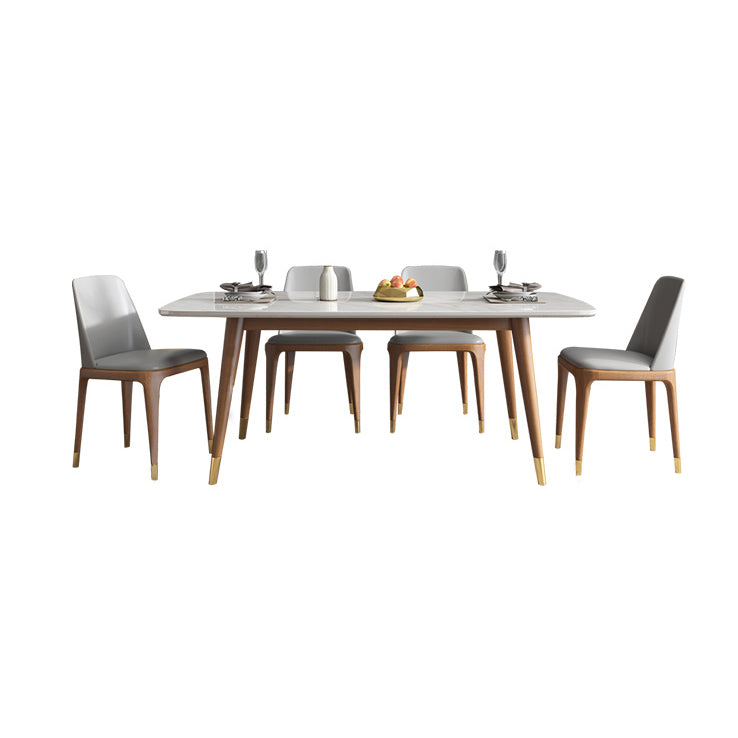 Nordic Ash White Rock Board Rectangular Dining Table Set with 4 Legs Base