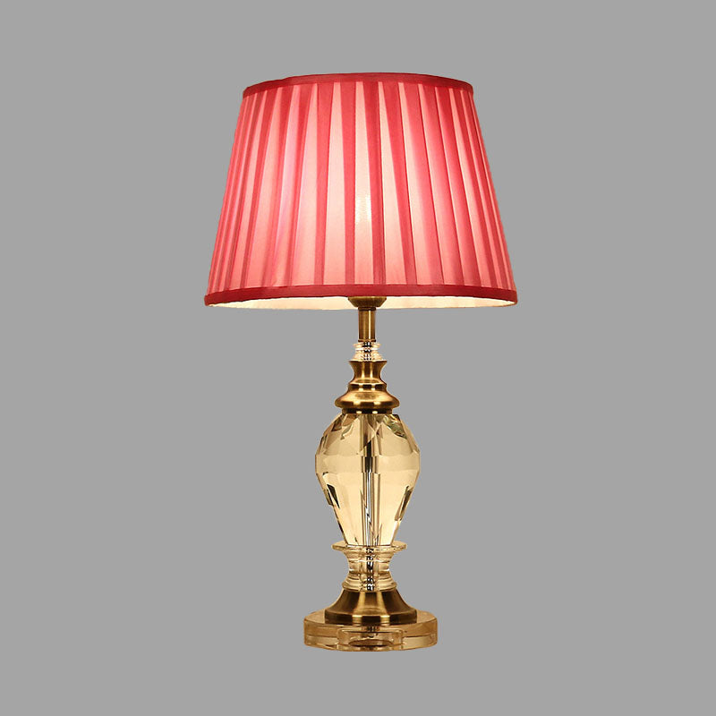 Lámpara de mesa de estilo tradicional de tambor de luz de mesita de noche rosa/azul/Beige de cristal para sala de estar