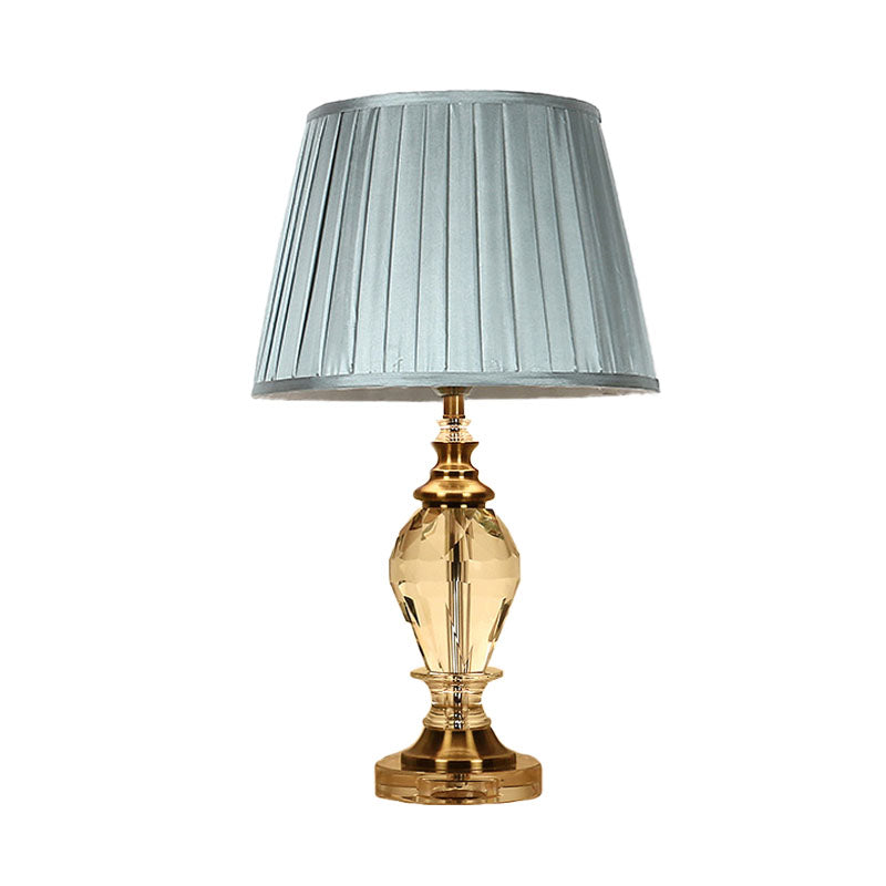 Lámpara de mesa de estilo tradicional de tambor de luz de mesita de noche rosa/azul/Beige de cristal para sala de estar
