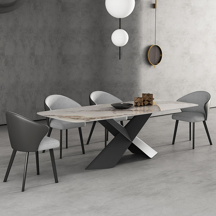 Modern Style Sintered Stone Dining Table with Standard Height Table and Black Pedestal Base