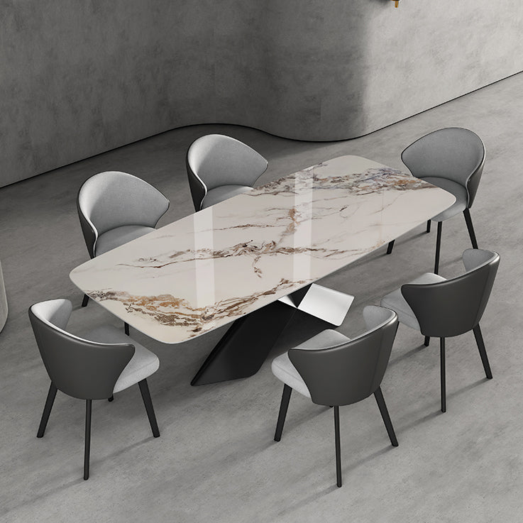 Modern Style Sintered Stone Dining Table with Standard Height Table and Black Pedestal Base