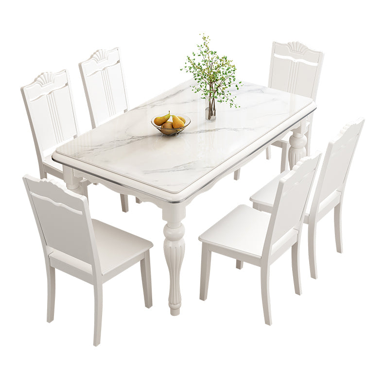 Contemporary Sintered Stone Kitchen Dining Set White Standard Dining Set with 4 Legs Base