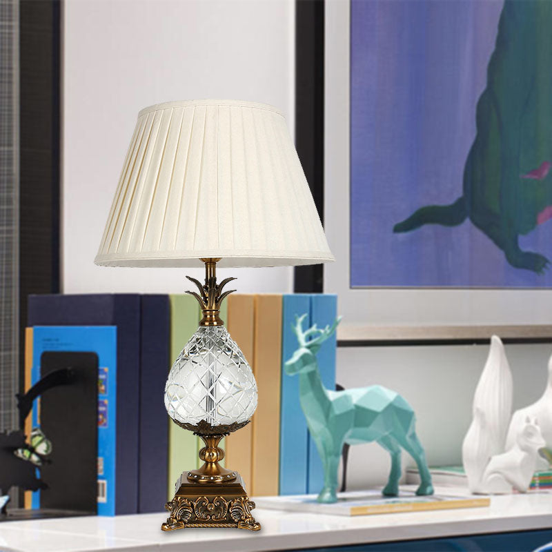 1 Light Table Light Countryside Pineapple Clear Crystal Night Lamp in White for Bedroom