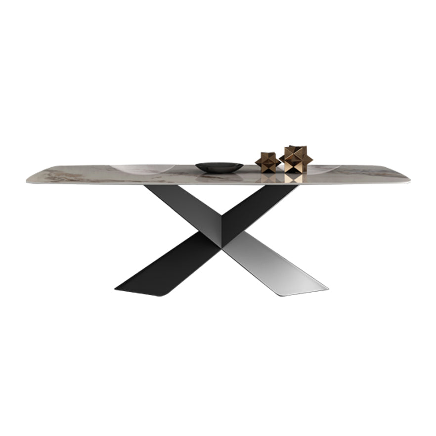 Modern Style Sintered Stone Dining Table with White Table and Pedestal Base for Home Use
