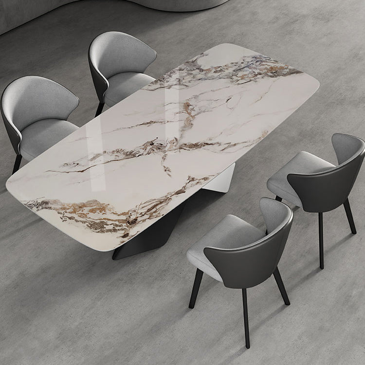 Modern Style Sintered Stone Dining Table with White Table and Pedestal Base for Home Use