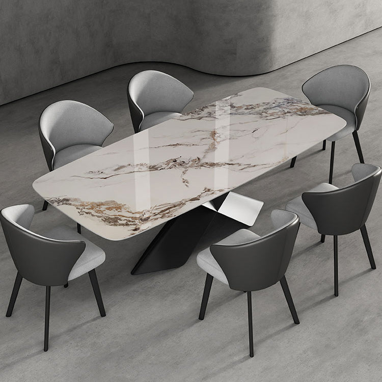 Modern Style Sintered Stone Dining Table with White Table and Pedestal Base for Home Use
